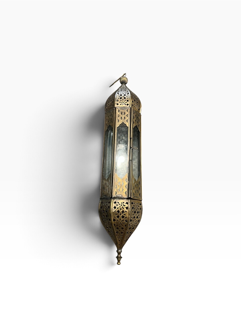 Vintage Moroccan Moorish Brass And Glass Hanging Candle Sconce Handmade
